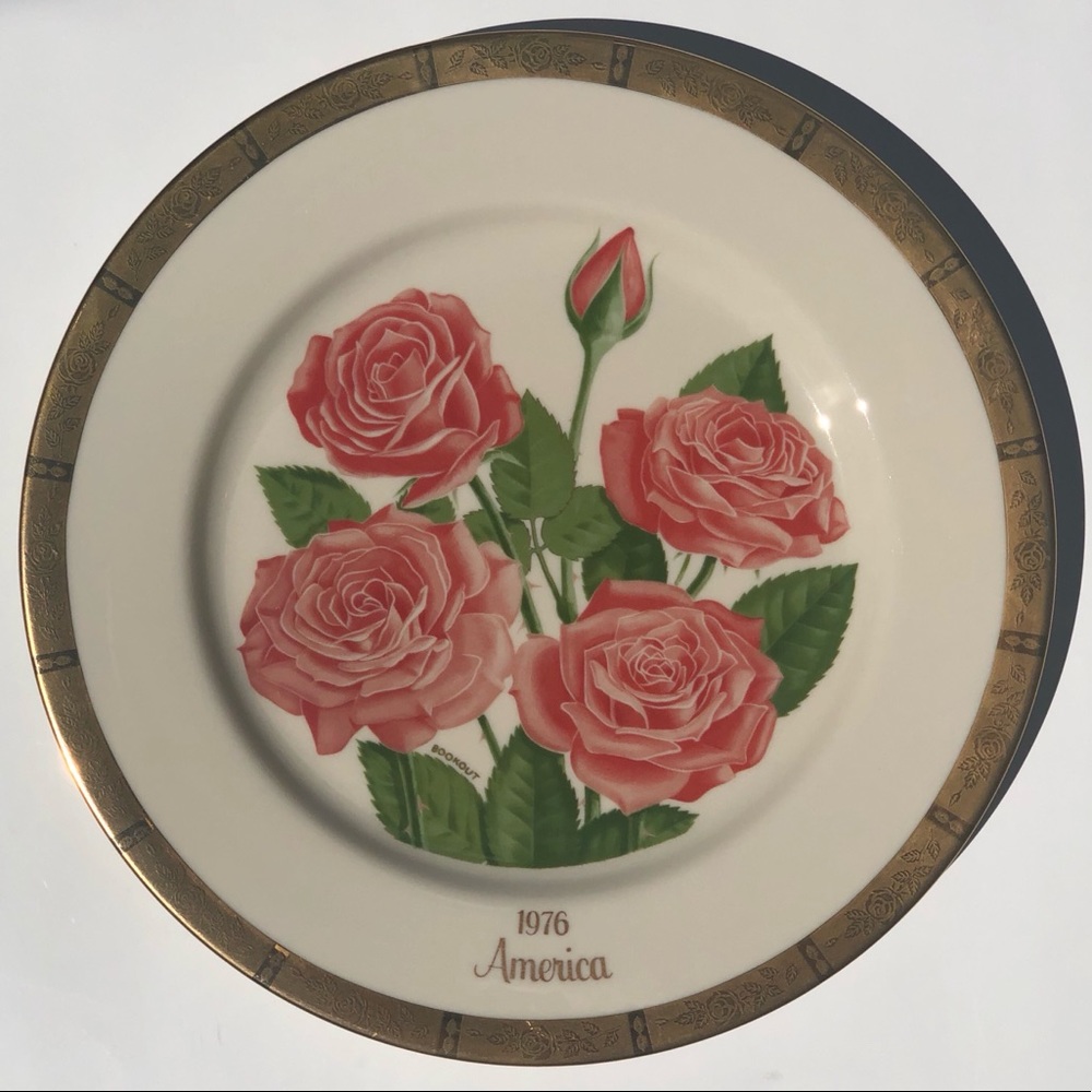 Gorham 1976 America Pink Roses True Vintage Fine China Porcelain Art Plate